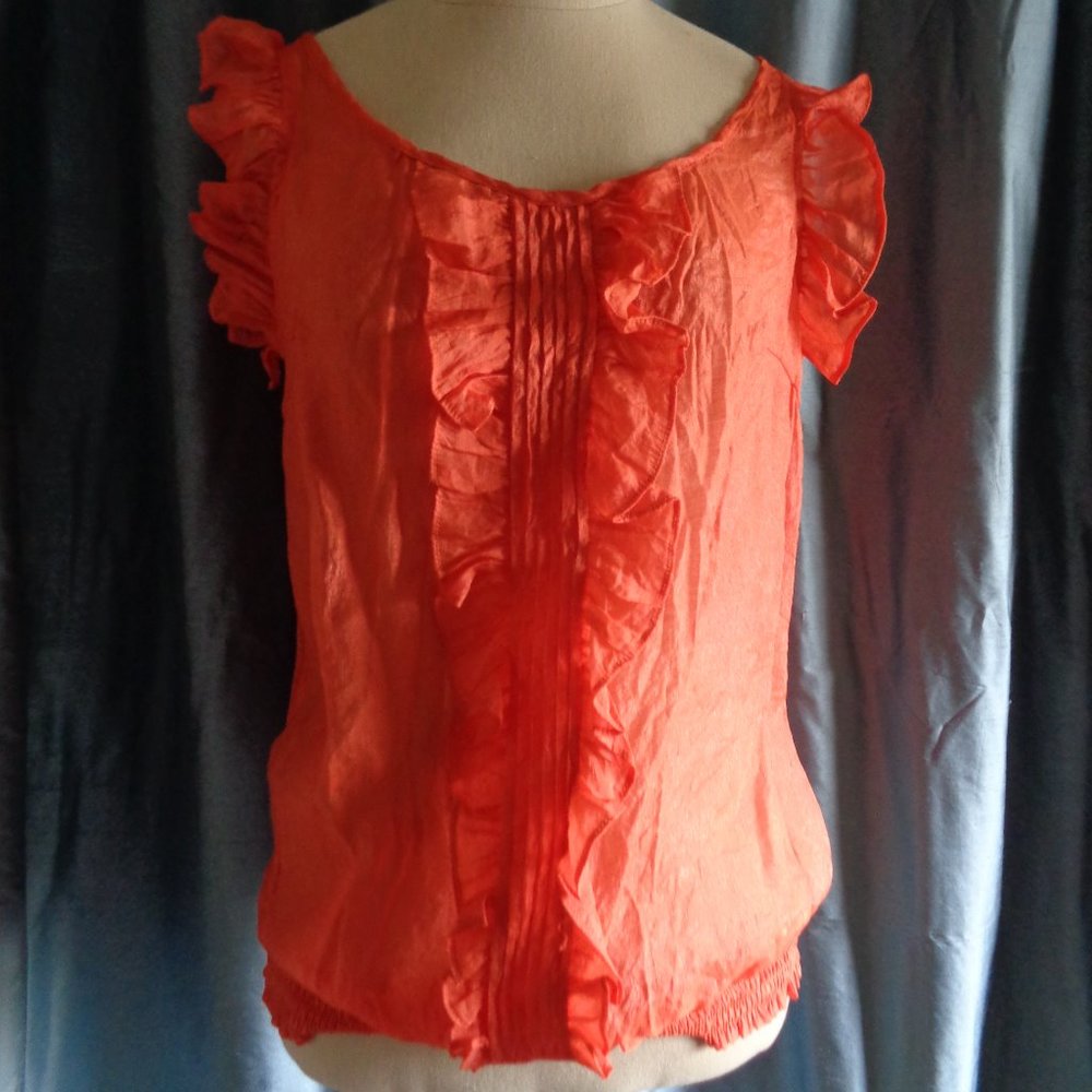 TCEC Orange Sheer Flutter Blouse Top Size Medium Summer Prettiness